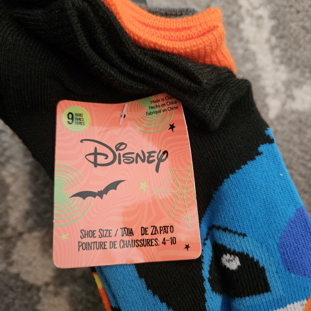 Disney Lilo Stitch Halloween Womens  9 Pair No Show Socks Pumpkin Candy NEW 4-10 - Picture 5 of 5